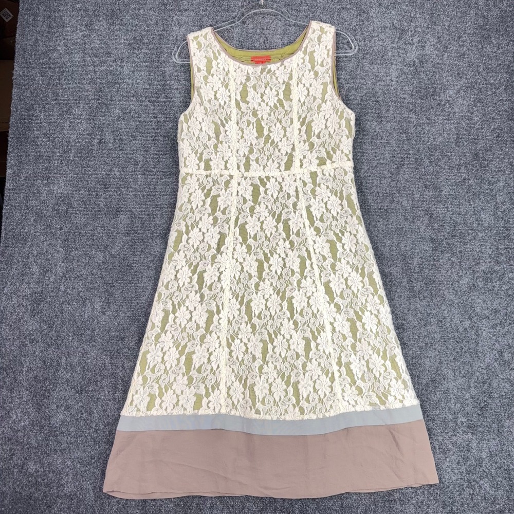Sundance Floral Lace Overlay Dress Olive Green Silk Trim Sleeveless Size 8